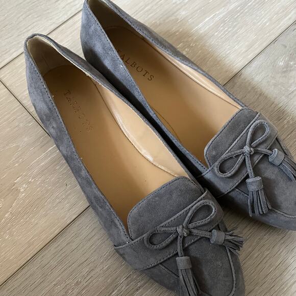 Talbots 'Francesca' Women's 8.5 Driving Flat Tassel Loafer Gray Suede Pointy Toe - Picture 4 of 11